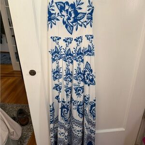 Blue and White Floral Maxi Dress